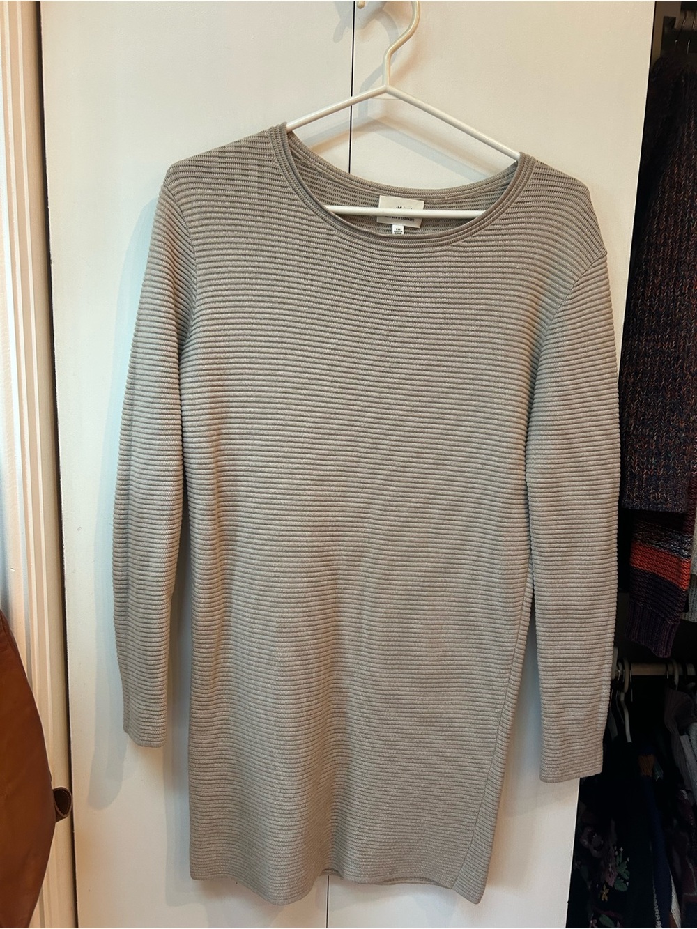 Wilfred Ribbed Crewneck Sweater Dress - Light Gray